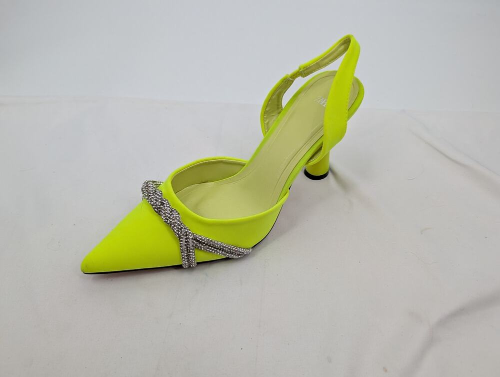 LEFT SHOE ONLY! Zara Satin Effect Rhinestone Heel in Lime Green Heels 39 (8.5)